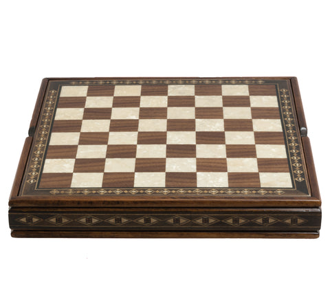 Backgammon & Chess Board with Storage Drawer