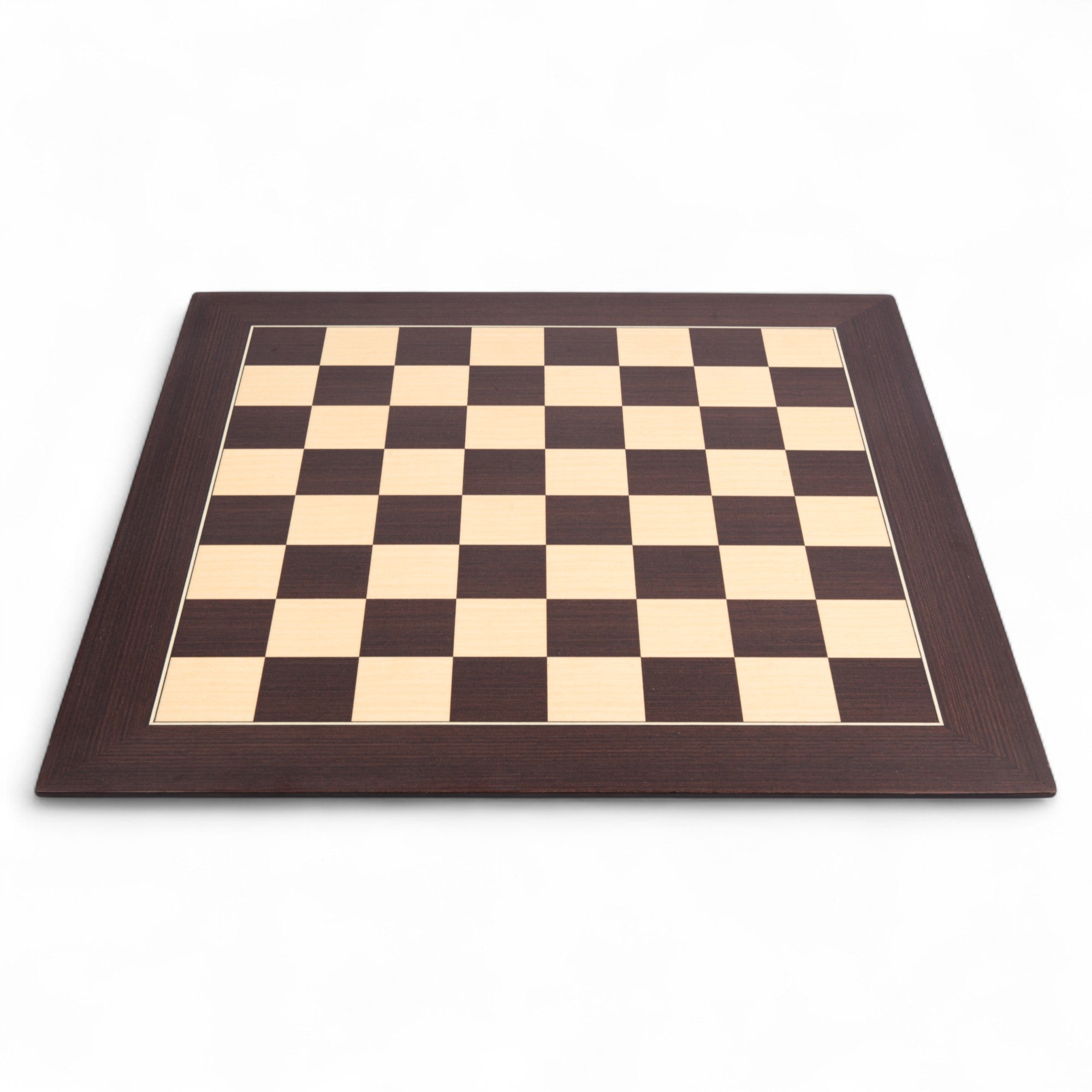 Checkered chessboard with brown border on a white background