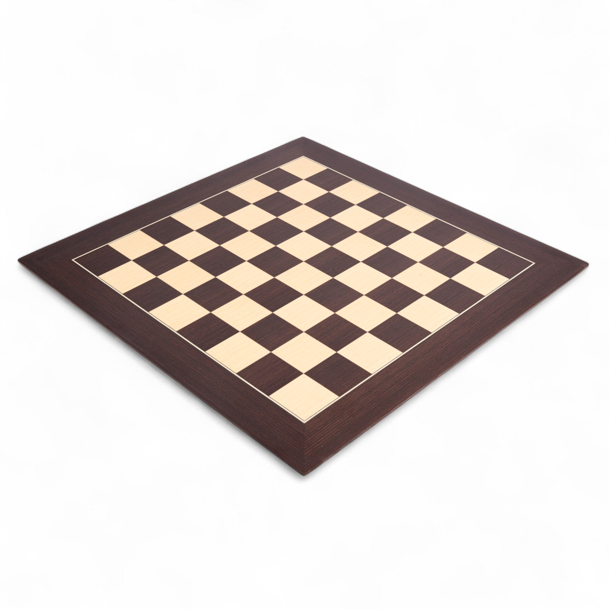 Checkered chessboard with brown and beige squares on a white background