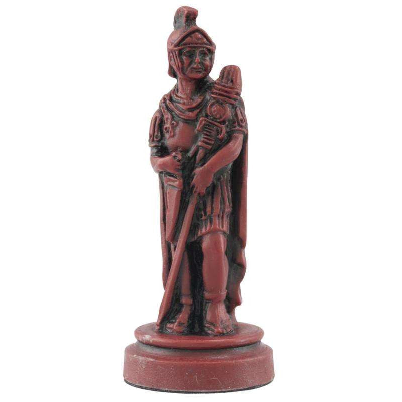 Burgundy coloured themed Bishop chess piece depicting a Roman Standard Bearer carrying the insignia of his legion.