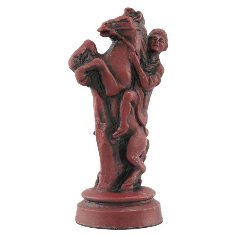 Burgundy coloured themed Knight chess piece depicting a Roman Equestrian rider.