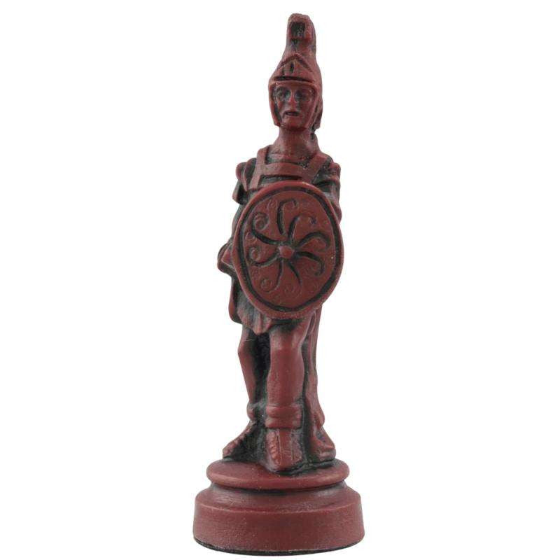 Burgundy coloured themed Pawn chess piece depicting a Roman foot soldier, in era appropriate attire.