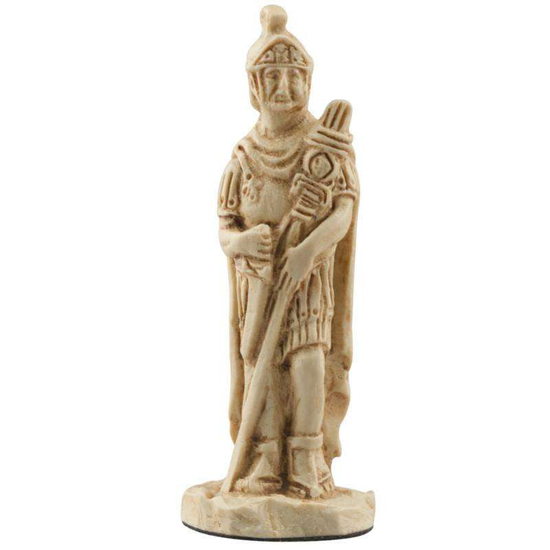 Ivory coloured themed Bishop chess piece depicting a Roman Standard Bearer carrying the insignia of his legion.