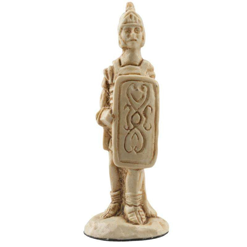 Ivory coloured themed Pawn chess piece depicting a Roman foot soldier, in era appropriate attire.