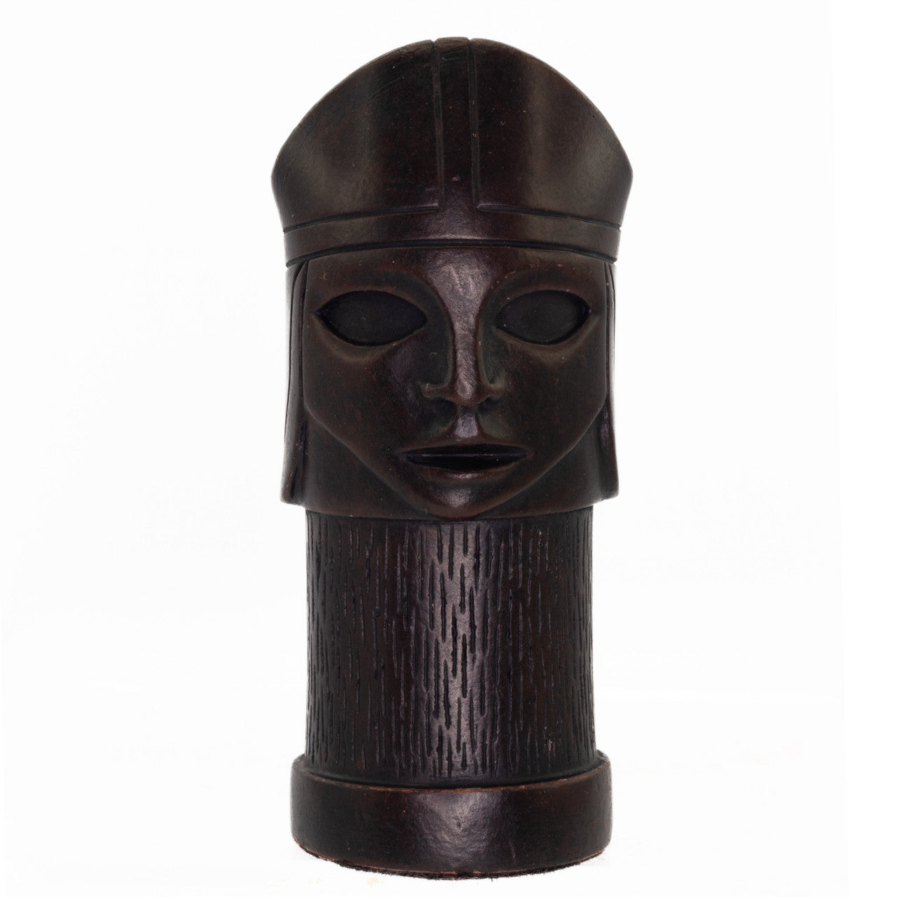 A hand made black coloured Bishop chess piece inspired by a fusion of traditional staunton chess piece design and medieval masquerades.