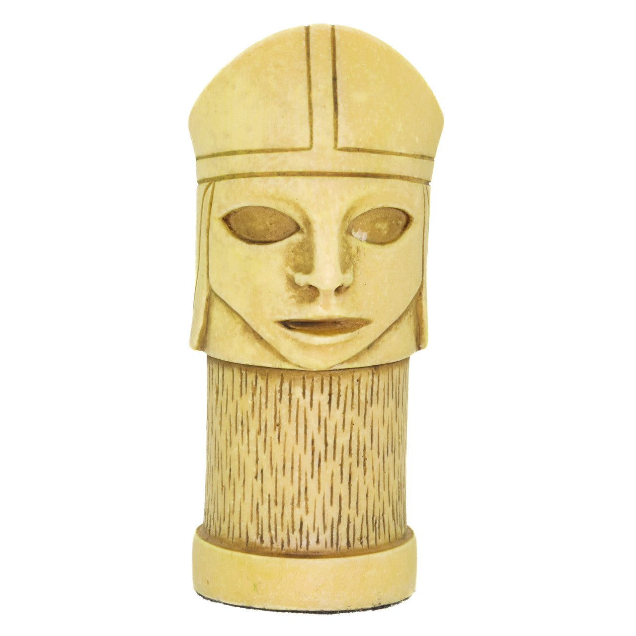 A hand made ivory coloured Bishop chess piece inspired by a fusion of traditional staunton chess piece design and medieval masquerades.