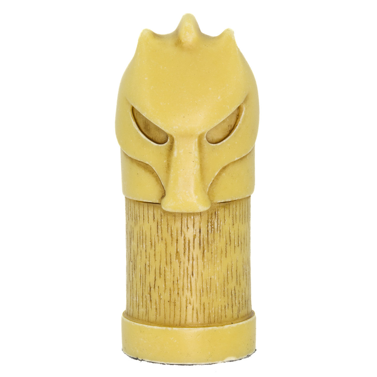 A hand made ivory coloured Knight chess piece inspired by a fusion of traditional staunton chess piece design and medieval masquerades.