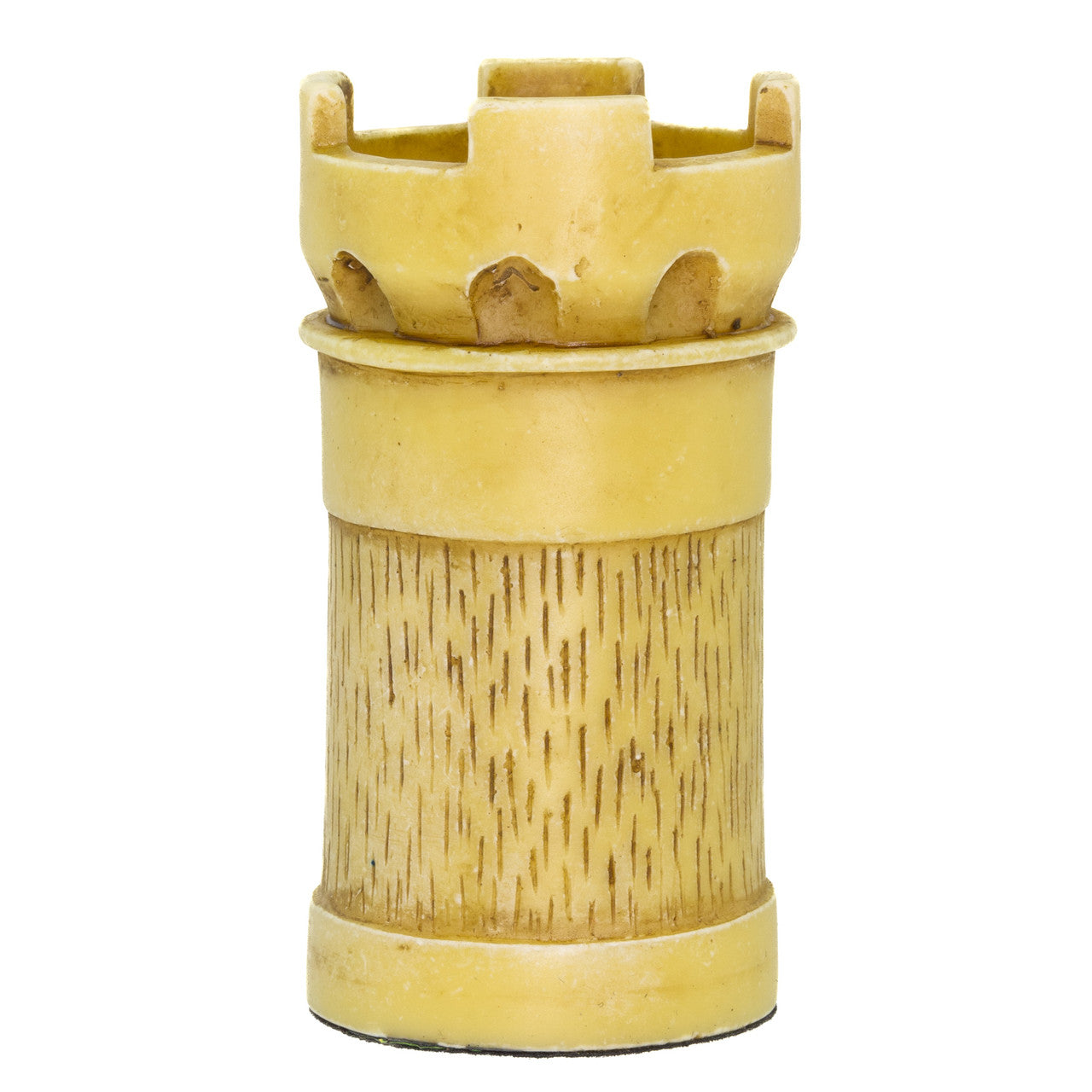 A hand made ivory coloured Rook chess piece inspired by a fusion of traditional staunton chess piece design and medieval masquerades.