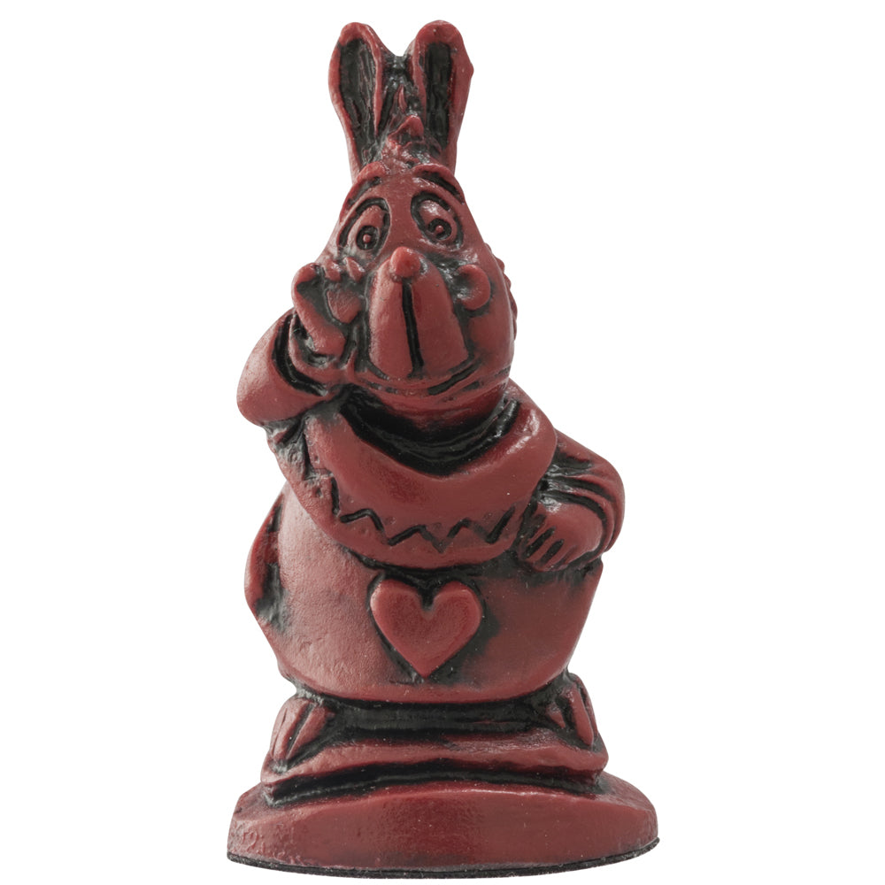 A handmade chess piece featuring the Character "The White Rabbit" from Alice in Wonderland.