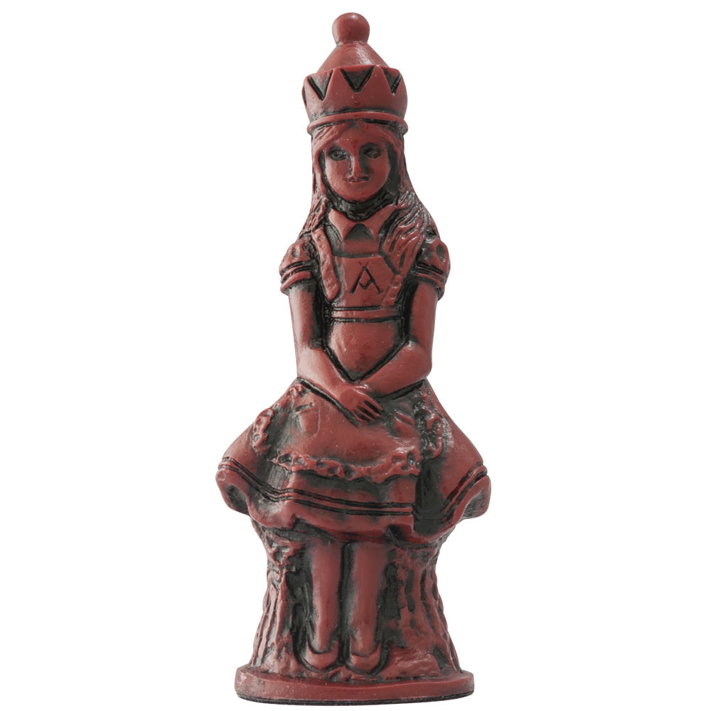 A handmade chess piece featuring the Character "Alice" from Alice in Wonderland.