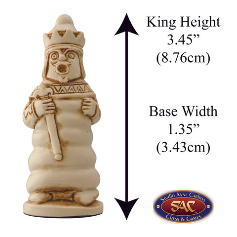 A handmade chess piece featuring the red queen from Alice in Wonderland, Alongside measurement information.