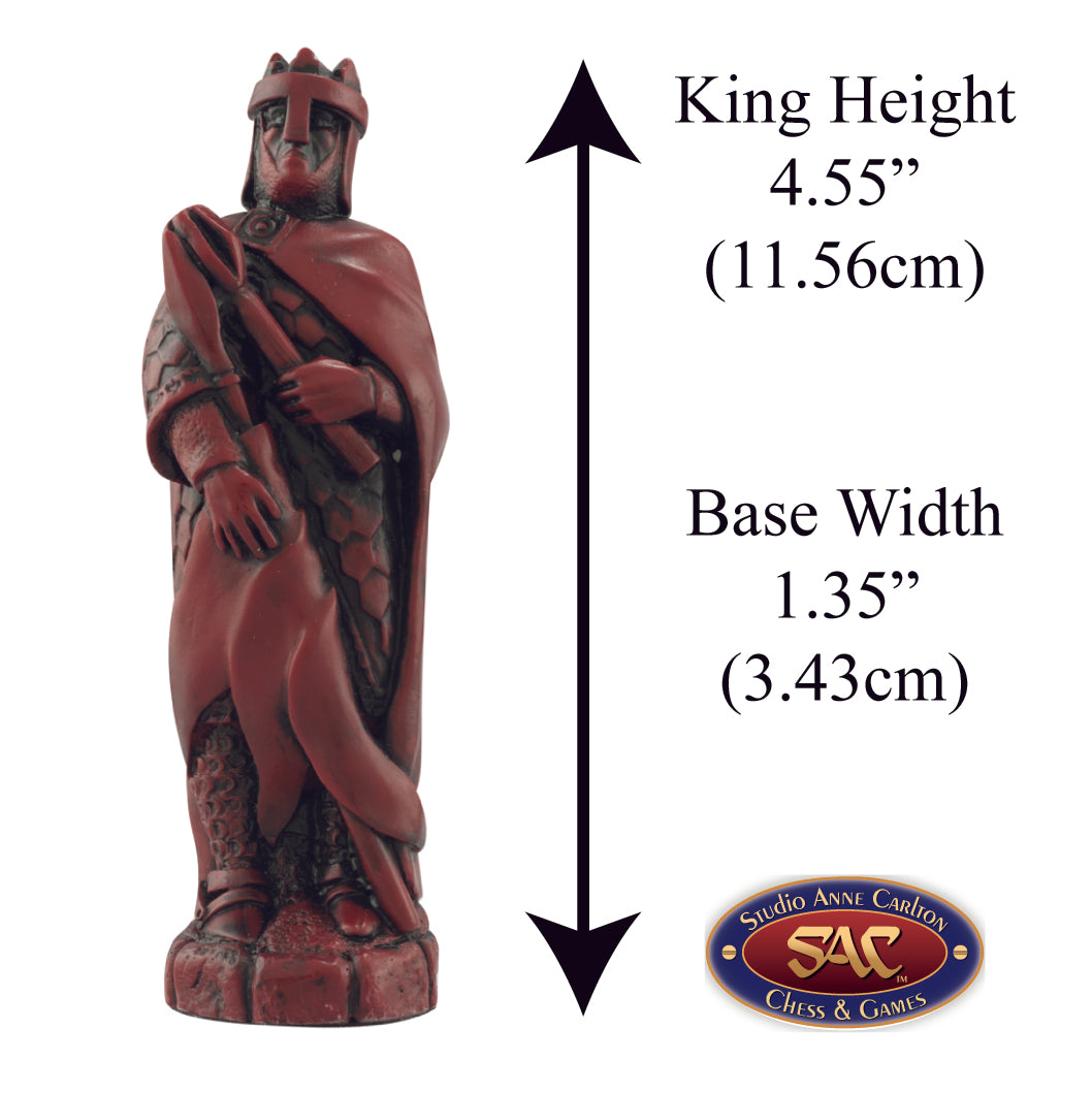 A handmade chess piece featuring William the Conqueror from The Battle of Hastings, Alongside measurement information.