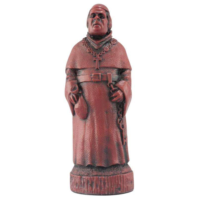 Burgundy coloured themed Bishop chess piece depicting the Abbot of St Mary's, the brother of the Sherrif of Nottingham.