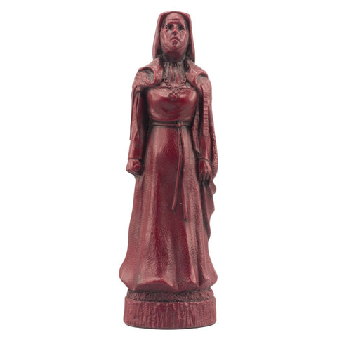 Burgundy coloured themed Queen chess piece depicting Robin Hood's treacherous cousin, who kills him through improper bloodletting.