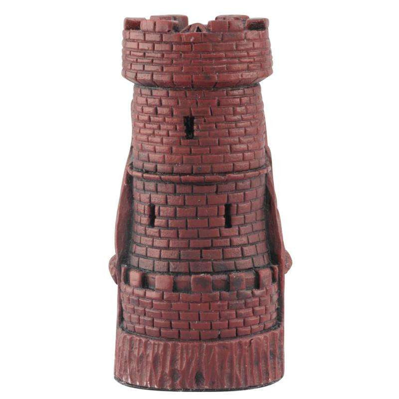 Burgundy coloured themed Rook chess piece represeting the Keep of Nottingham castle.