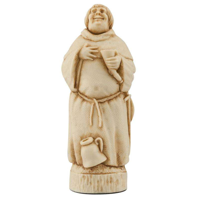 Ivory coloured themed Bishop chess piece depicting Friar Tuck, from the legend surrounding Robin Hood.
