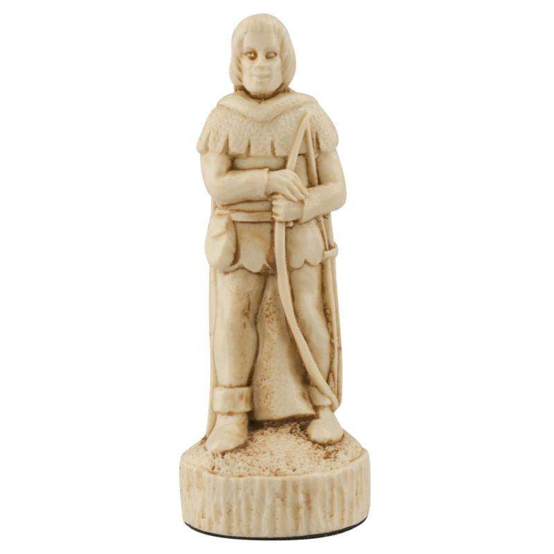 Ivory coloured themed Pawn chess piece depicting one of Robin Hood's merry men.