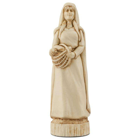 Ivory coloured themed Queen chess piece depicting Maid Marian, from the legend surrounding Robin Hood.
