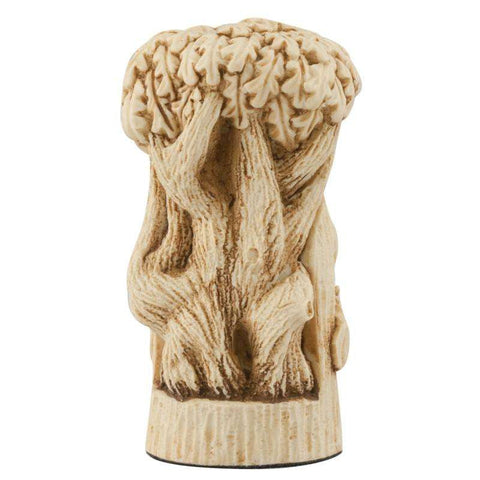 Ivory coloured themed Rook chess piece depicting a tree from Sherwood Forest, from the legend surrounding Robin Hood.

