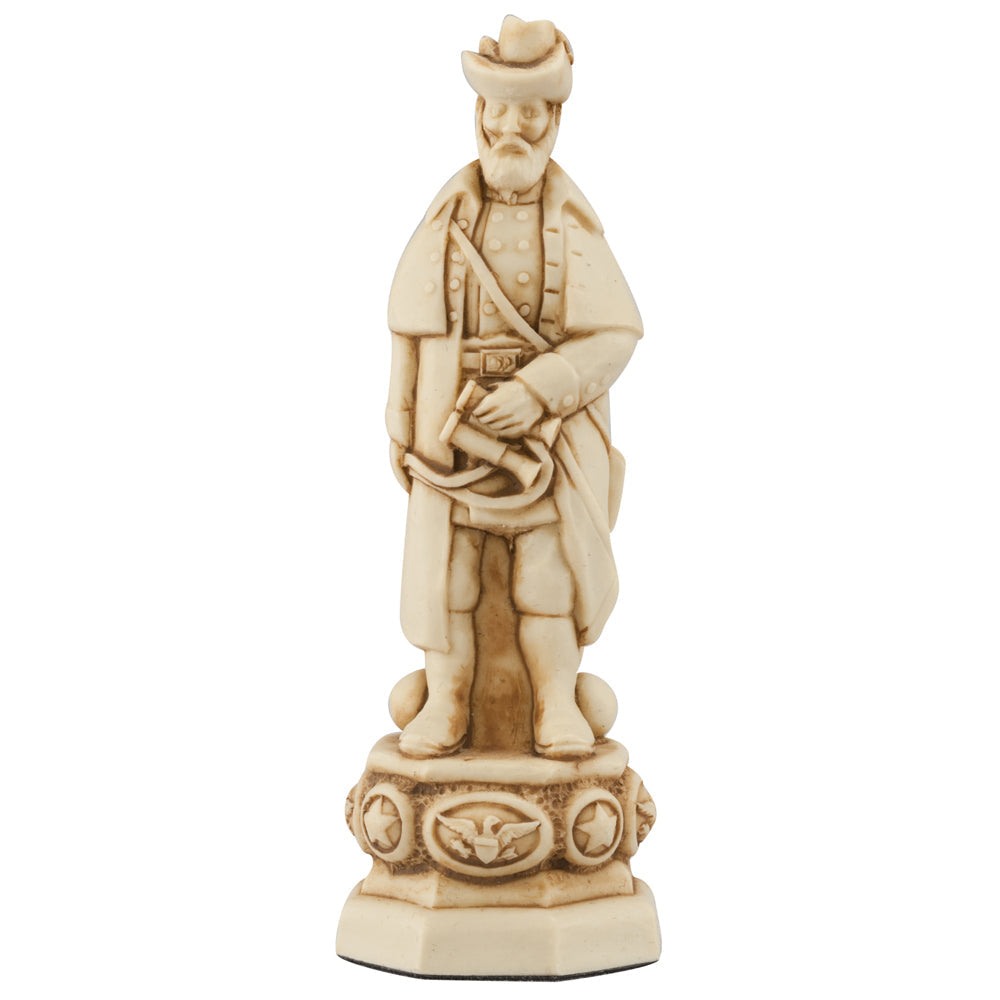 A handmade chess piece inspired by important characters from the American Civil War.