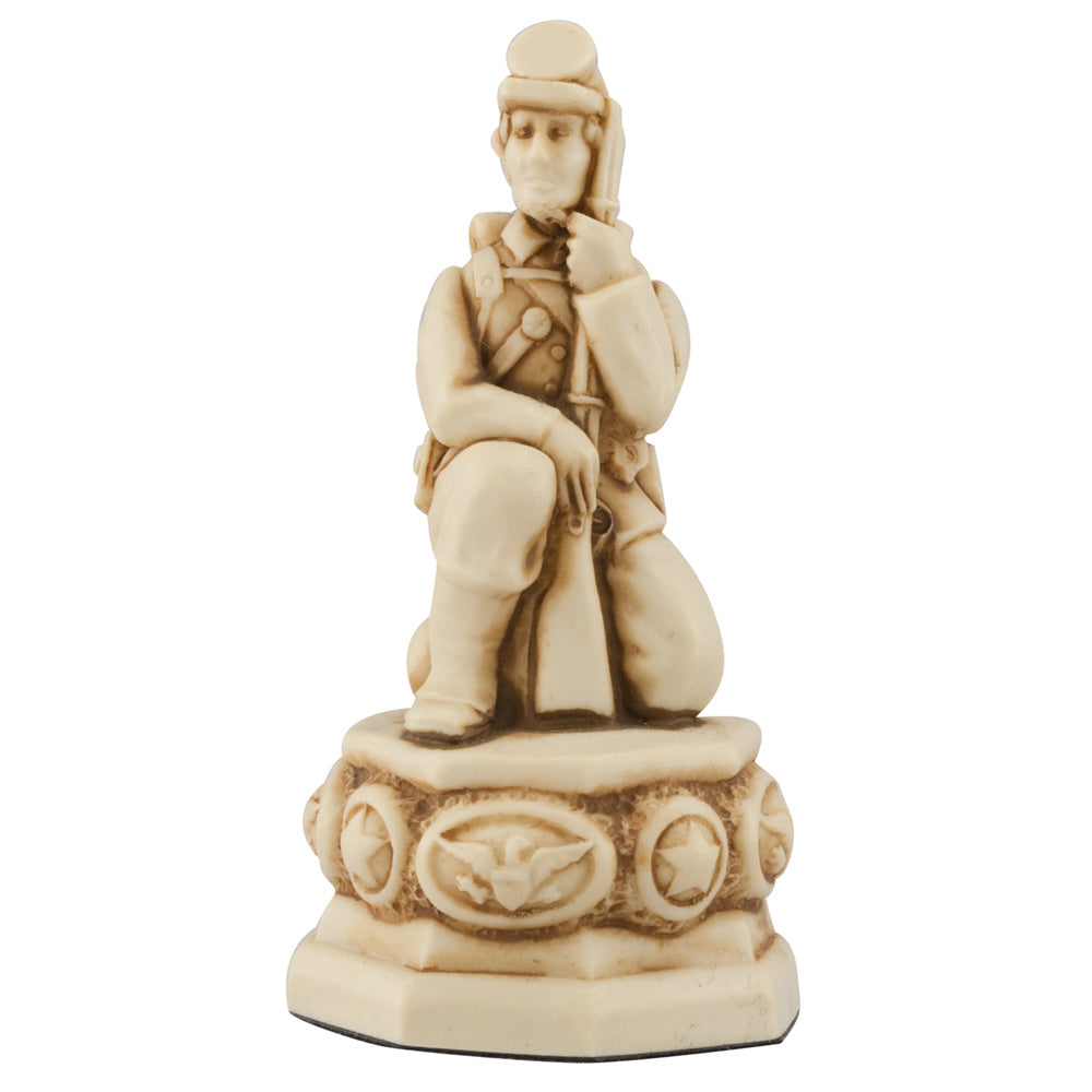 A handmade chess piece inspired by important characters from the American Civil War.