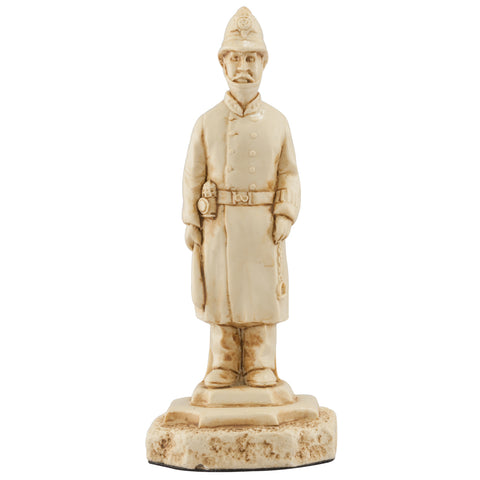 Ivory coloured themed Pawn chess piece depicting a Bobbie or police constable of the Metropolitan Police force based at Scotland Yard in London.