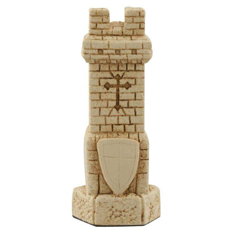 A handmade chess piece depicting a tower from the Krak de Chevaliers.

A large castle in the hands of the Christian Knights of St John until it was captured by the Muslims in 1272. The population of such a garrison could number about 2000, equivalent to a major European town at that time.