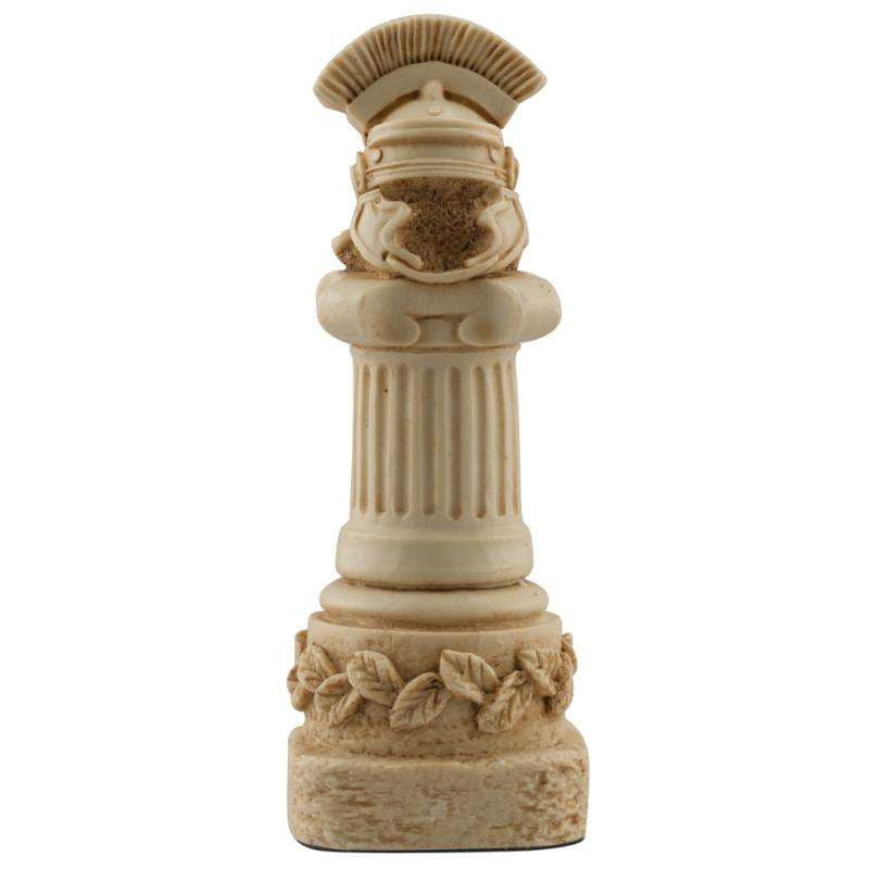 Ivory coloured themed Rook chess piece Depicting a Roman Centurion's helmet, atop a mounted ionic column.