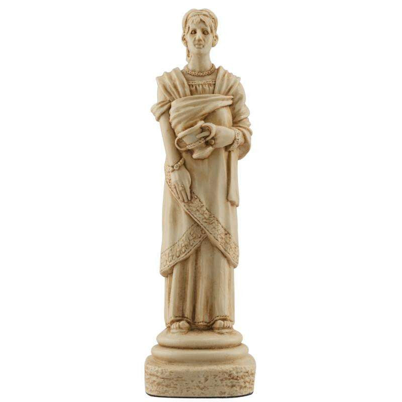 Ivory coloured themed Queen chess piece Depicting a Roman Lady of the Patrician Class, with a drinking cup and adorned in jewellery.