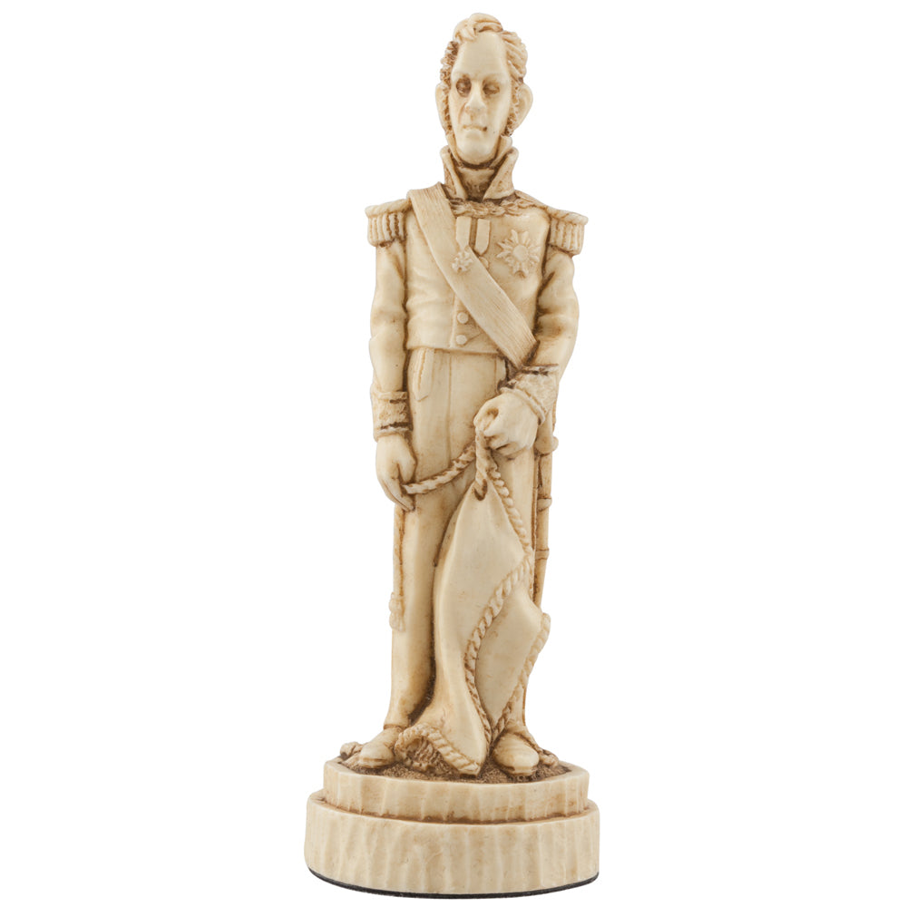 A handmade chess piece depicting an important figure from the Battle of Waterloo.