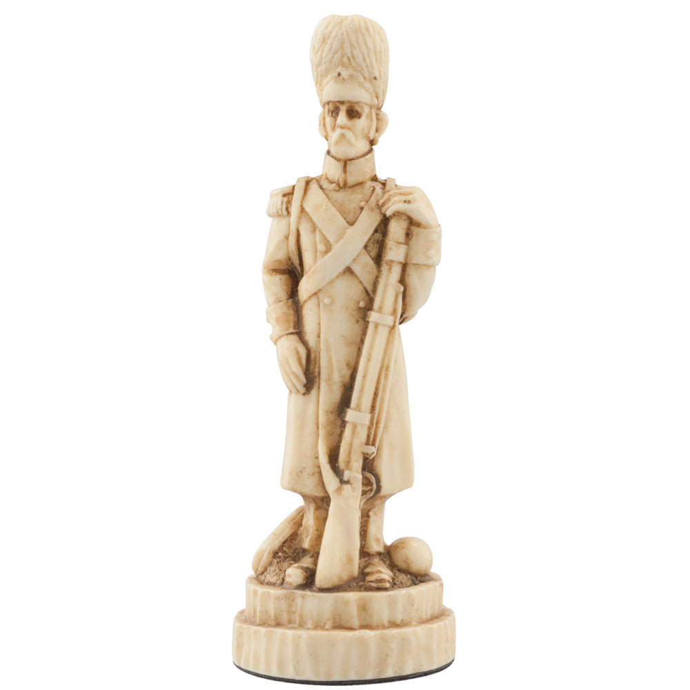 A handmade chess piece depicting an important figure from the Battle of Waterloo.