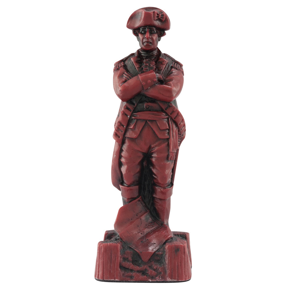 A handmade chess piece depicting an important figure from the American Revolutionary War.