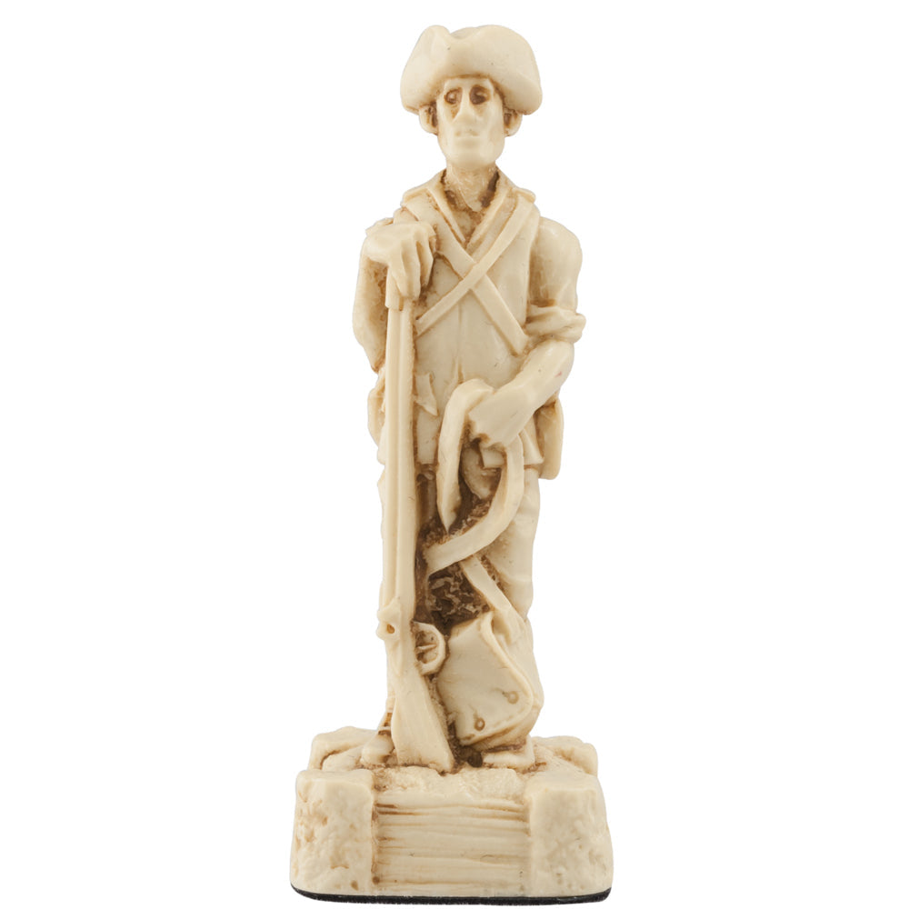 A handmade chess piece depicting an important figure from the American Revolutionary War.