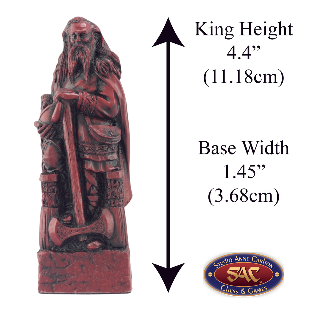 A handmade chess piece featuring a Sihtric Silkbeard from The Battle of Clontarf, Alongside measurement information.