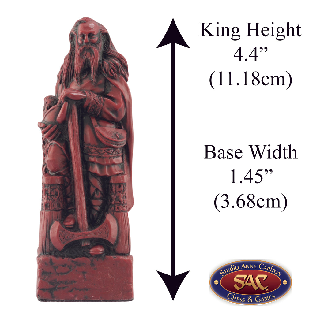 A handmade chess piece featuring a Sihtric Silkbeard from The Battle of Clontarf, Alongside measurement information.