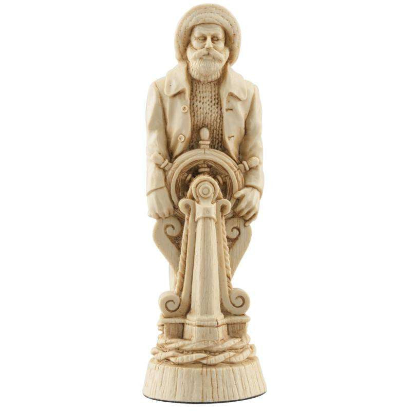 A hand made ivory coloured Bishop chess piece depicting a Salty-Sea Dog, inspired by mans constant quest to conquer the seas.
