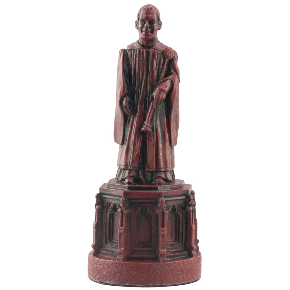 A handmade burgundy coloured chess piece depicting a Cathedral Verger, The Vergers look after the daily life, liturgical preprations and the security of the Cathedral.