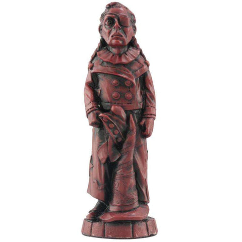 Burgundy coloured themed Queen chess piece Depicting The Wicked Witch of The West from the Wonderful Wizard of Oz, commanding her forces with malice and cunning.