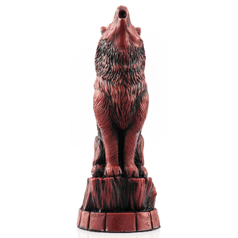 Burgundy coloured themed Knight chess piece Depicting a Wolf from the Wonderful Wizard of Oz.
