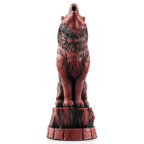 Burgundy coloured themed Knight chess piece Depicting a Wolf from the Wonderful Wizard of Oz.