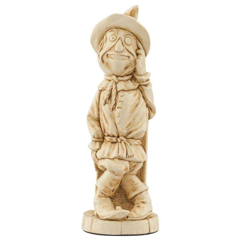 Ivory coloured themed Bishop chess piece Depicting The Scarecrow from the Wonderful Wizard of Oz, in a pose scratching his head.