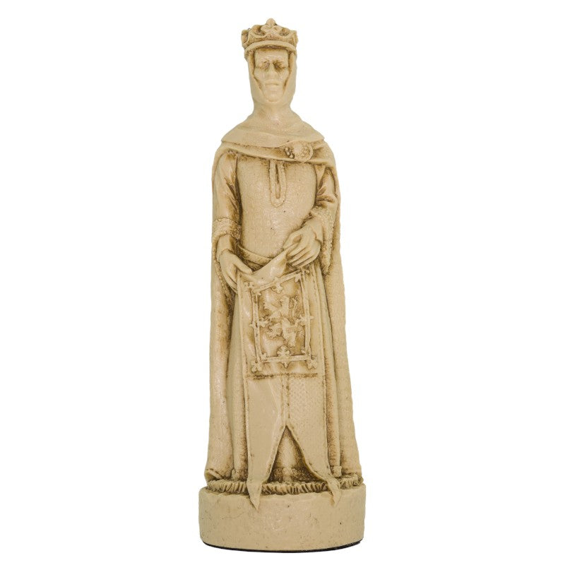 A handmade chess piece depicting an important figure from the Battle of Bannockburn.