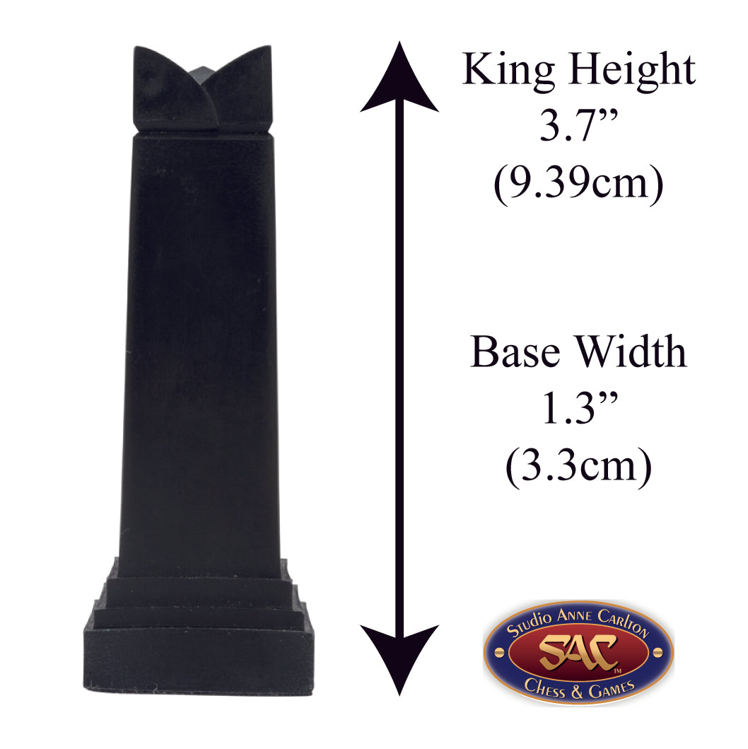 A handmade Art Deco Chess Piece (King), Alongside measurement information.