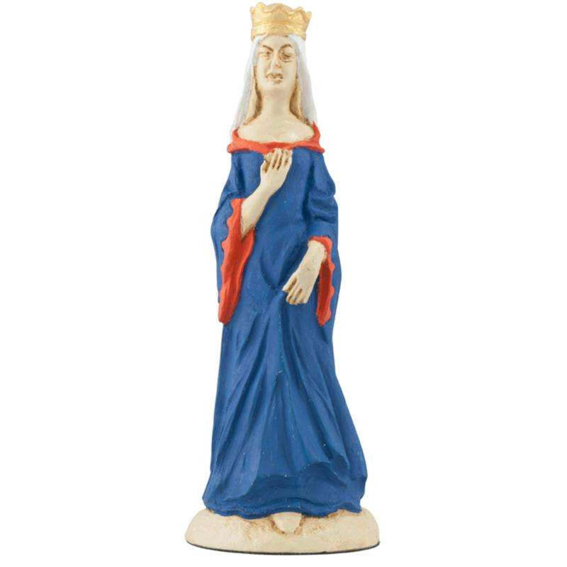 A hand painted blue coloured chess piece depicting Queen Guinevere, From Arthurian Legend.

The wife of King Arthur who falls in love with the King’s chief Knight Sir Lancelot. Her name translated from the Welsh form means ‘white enchantress’.