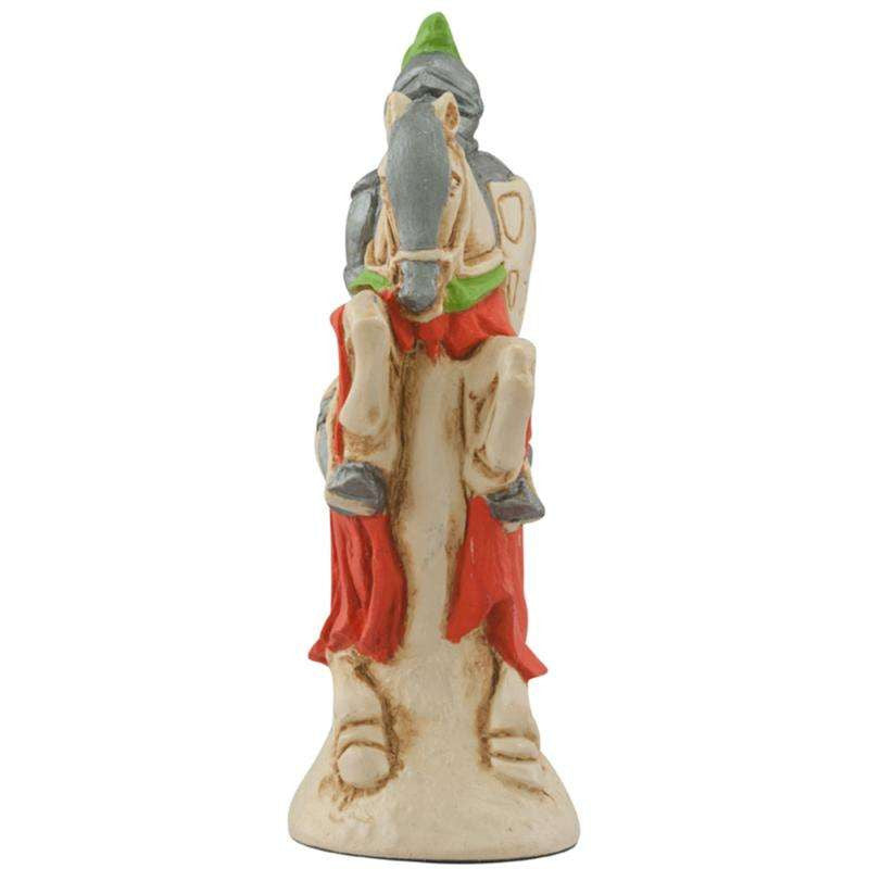 A handpainted red coloured chess piece depicting Sir Lancelot A.K.A Galahad, From Arthurian Legend.

One of the Knights of The Round Table, He typically featured as King Arthur's greatest champion, the lord of joyous Gard and the greatest swordsman and jouster of the age - unitl his adultery with Queen Guinevere is discovered, causing a civil war which leads to the end of King Arthurs Kingdom.