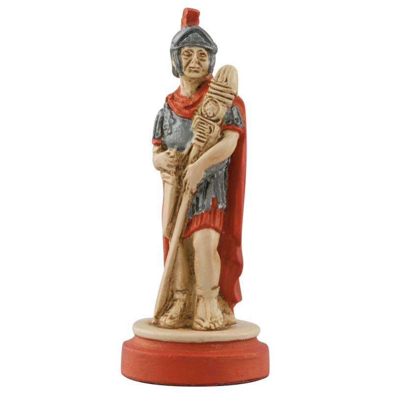 Hand painted themed Bishop chess piece depicting a Roman Standard Bearer carrying the insignia of his legion.