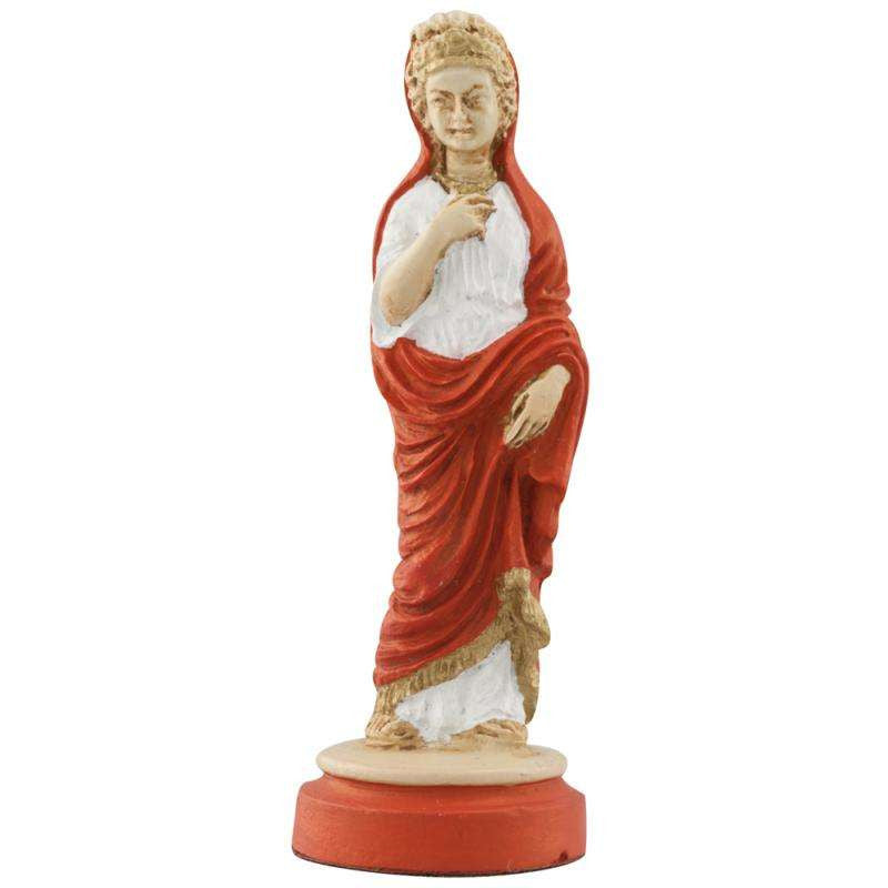Hand painted themed Queen chess piece depicting a Roman lady of noble birth, wearing a Palla (The typical dress of the period.