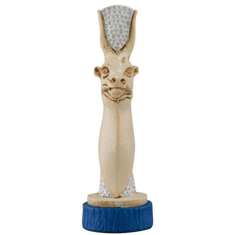 A handmade chess piece depicting Hesat, the ancient goddess often depicted as a cow, embodying nourishment, fertility and motherhood.