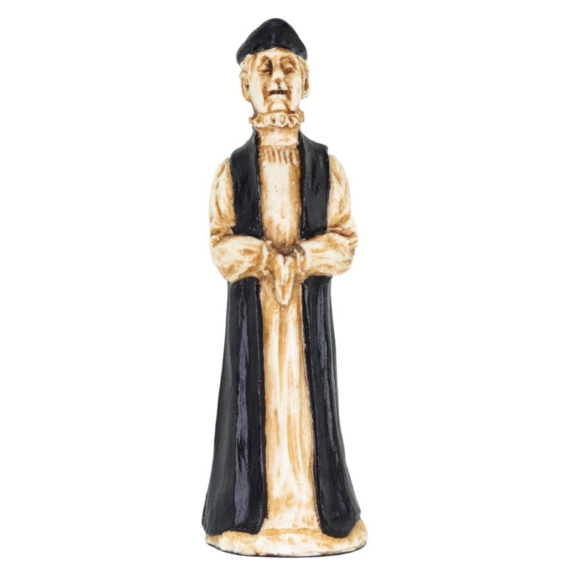 A handmade chess piece depicting a John Pym, Parlimentarian Preacher, from The English Civil War.