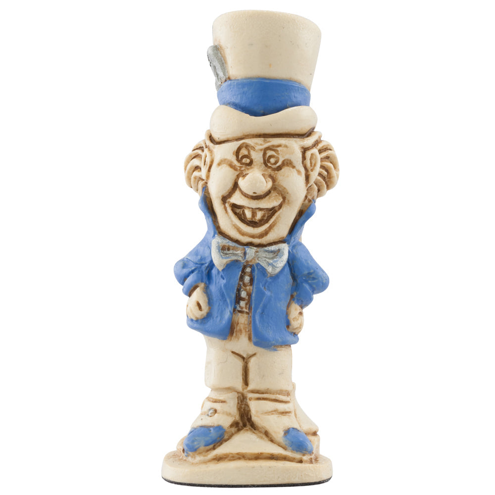 A handmade chess piece featuring the Character "The Mad Hatter" from Alice in Wonderland.